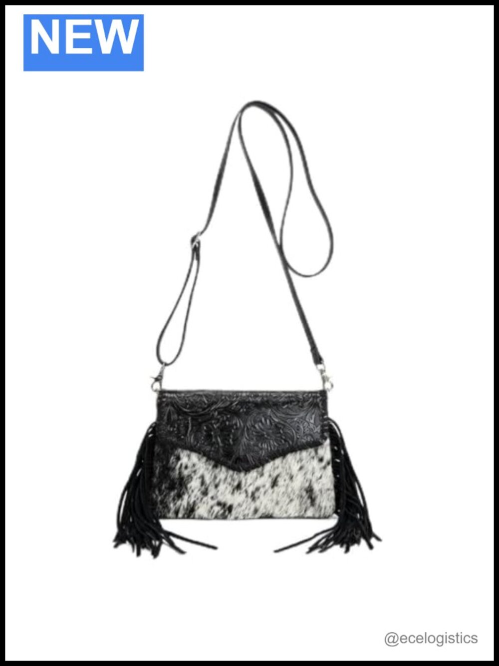 Genuine Cowhide Tooled Leather Fringe Crossbody Purse for Women - Western